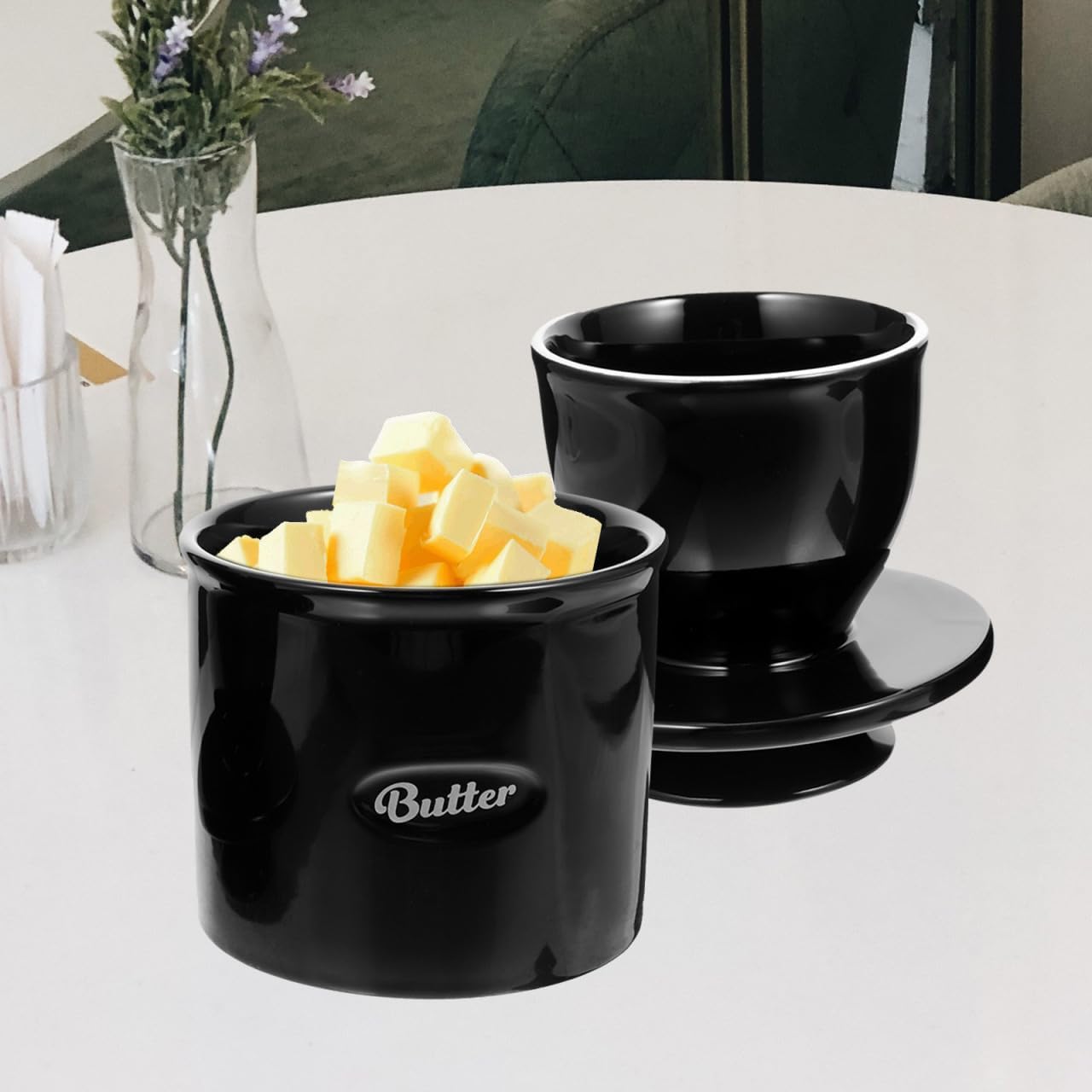 Hemoton Reusable Butter Crock with Lid Ceramic Butter Holder for Kitchen Countertop Storage Multi-Purpose Dish Keeper for Fresh Cheese and Desserts 4.13X4.13X4.72In