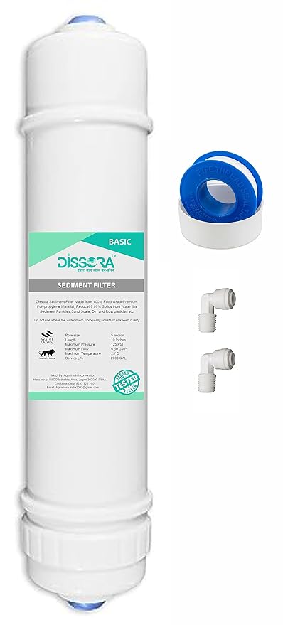 Dissora Basic 10 Inch Inline Sediment Filter Cartridge, Suitable for All Kind of RO UV UF Water Purifier, Pack of 1