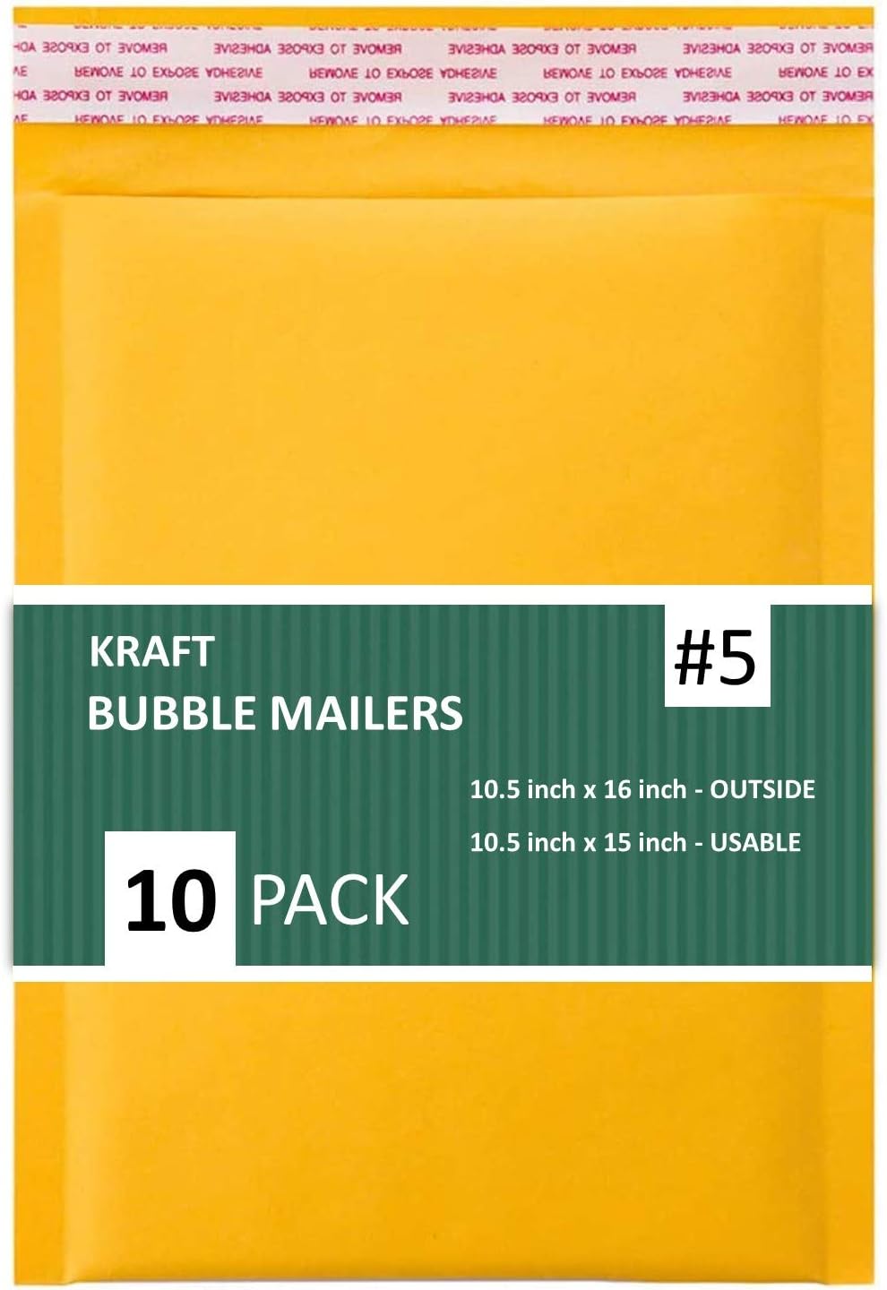 SALES4LESS #5 Kraft Bubble Mailers 10.5x16 Inches Shipping Padded Envelopes Self Seal Waterproof Cushioned Mailer 10 Pack, Gold (KBMVR_10.5X16-10) : Office Products