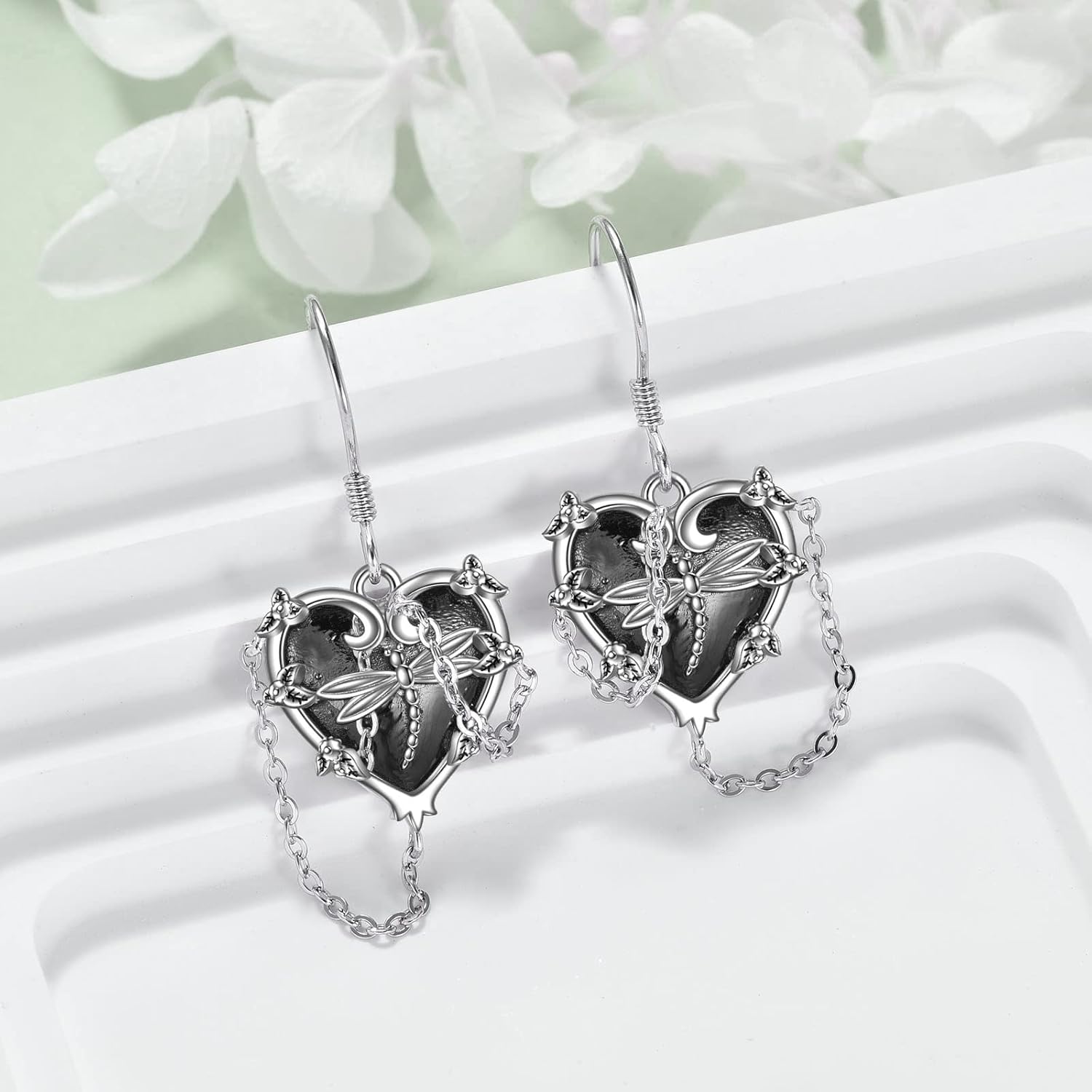 Witches Heart Earrings for Women Sterling Silver Black Heart Earrings Skull/Dragonfly/Rose/Snake/Mustard Seed/Filigree Jewelry Witchy Gifts for Women