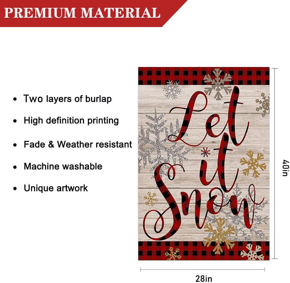 Let It Snow Snowflake House Flag 28 x 40 Inch Christmas Winter Decorative Double Sided Burlap Small Flag Holiday Banners for Winter Xmas Farm House Yard Decoration - Image 2