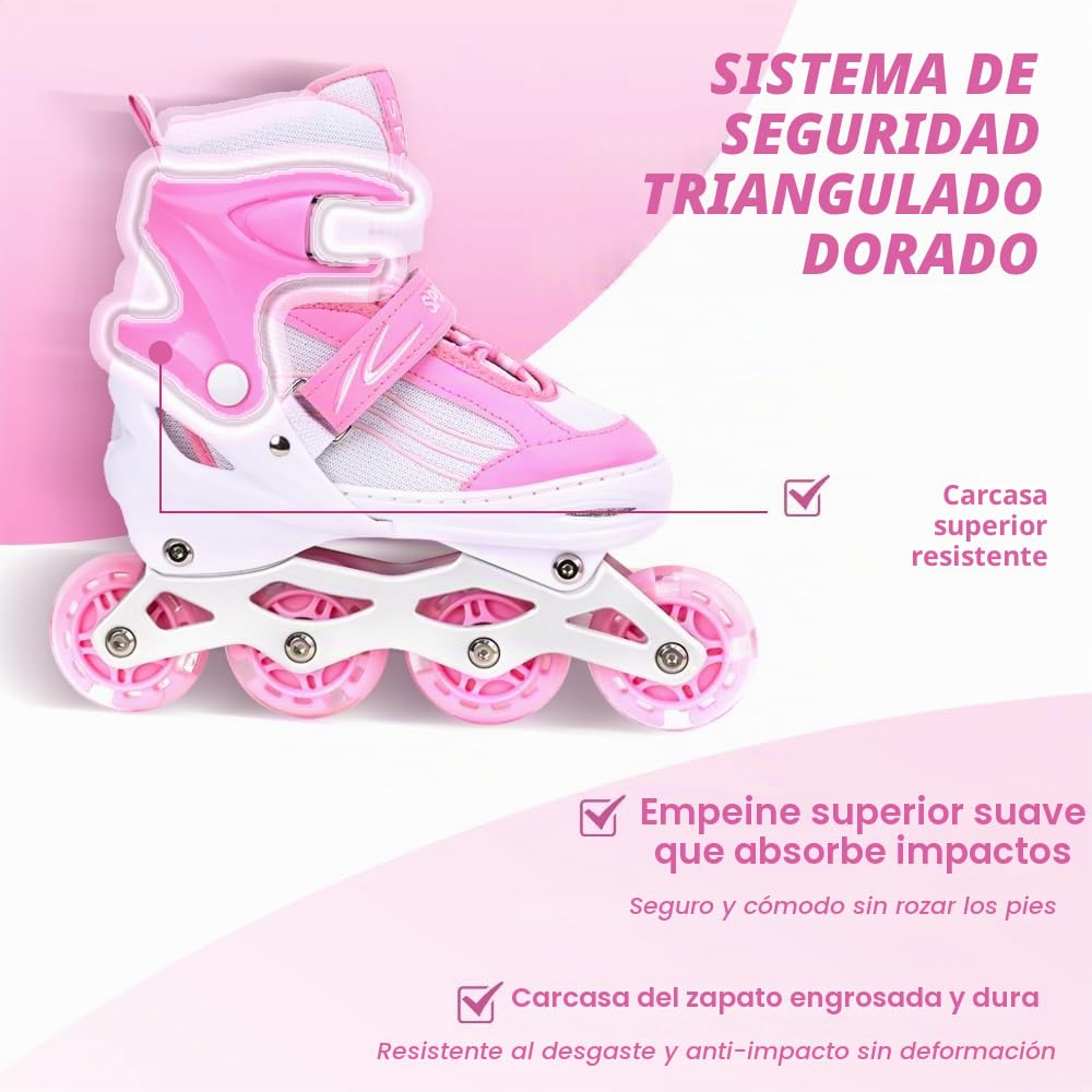 Patines en línea para niños y niñas Ajustables (Sakura Rosa, L)