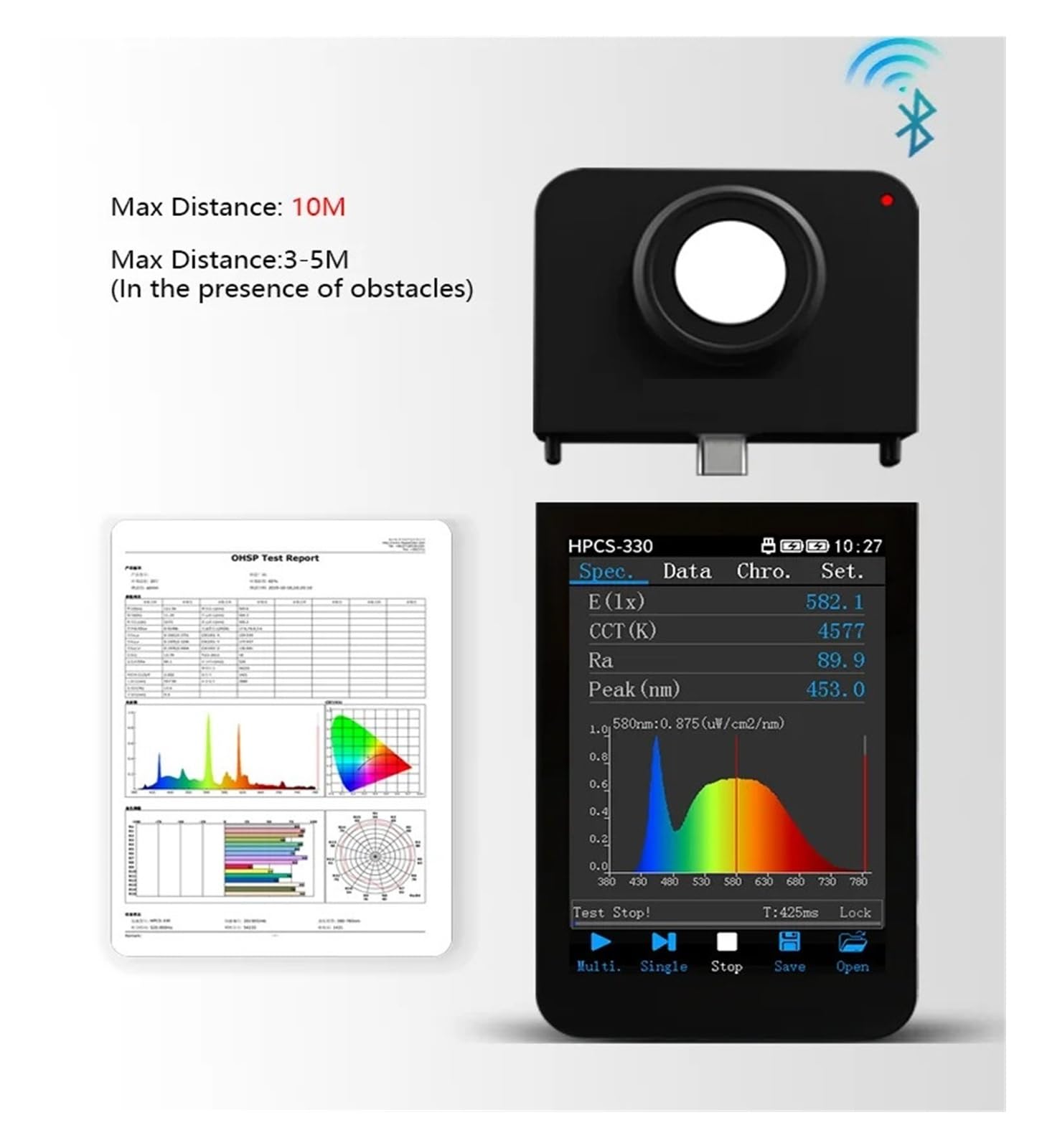 HPCS330P Einzelstrahlspektrometer 380-1000 nm CCT CRI PAR | Lichtflimmertester, Laborspektrum-Analysegeräte