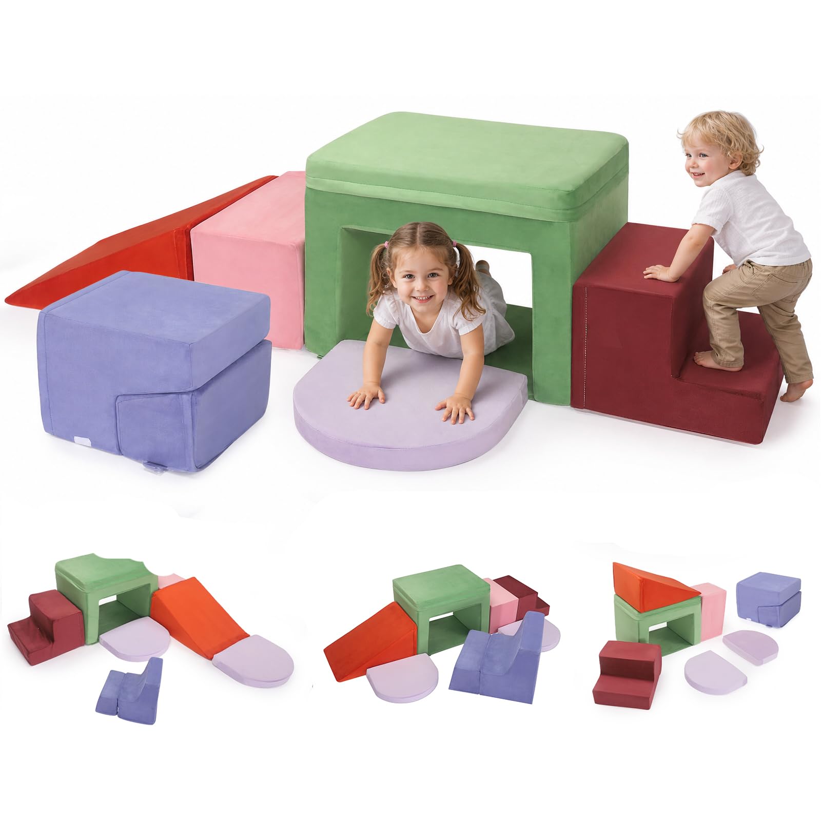 Krovtoy 7-Piece Soft Foam Climbing Blocks, Toddler Soft Play Set with Non-Slip Bases & Washable Covers, Indoor Play Equipment for Crawling, Climbing & Creative Play, Colourful