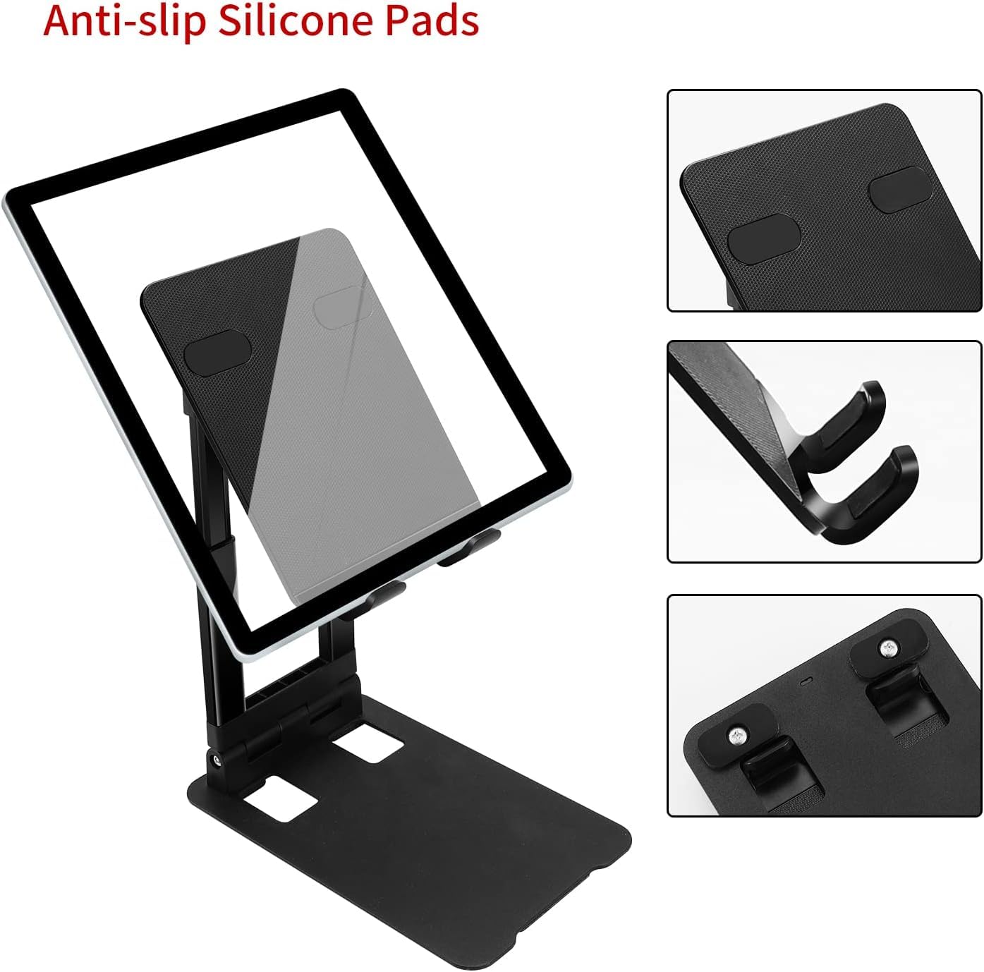 FKU Adjustable Desk Tablet Stand Holder Portable iPad Stand for Foldable Desktop Holder Stands Telescopic Monitor Mount Super Sturdy Metal Compatible for Mini Laptop, Phone, iPad Pro. Black 15 61aPngIDI6L. SL1395