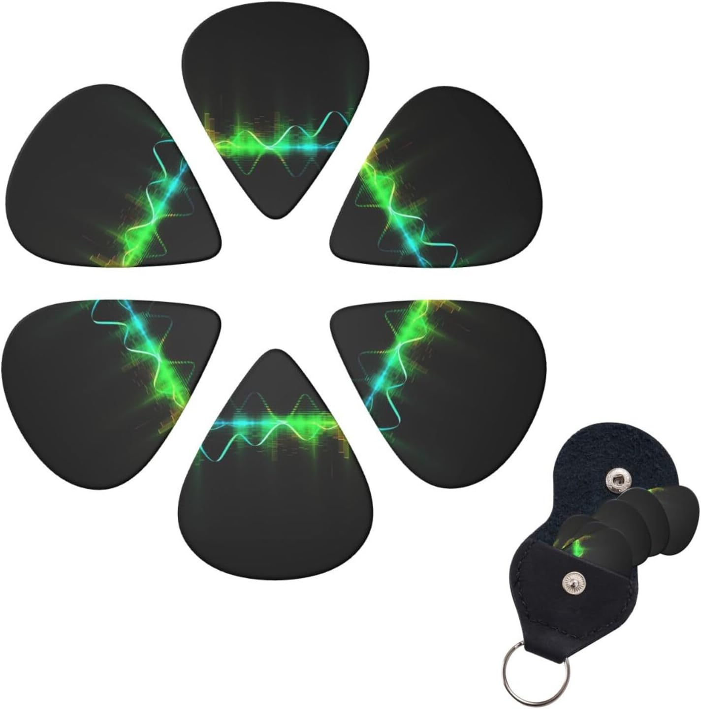 Guitar Picks 6 Pack Personalized Guitar Plectrums With Storage Box Thin Medium Heavy Cool Music Sound Wave Electric Guitar Pick Bass Picks Guitar Accessories For Acoustic Ukulele, 0.96mm, White