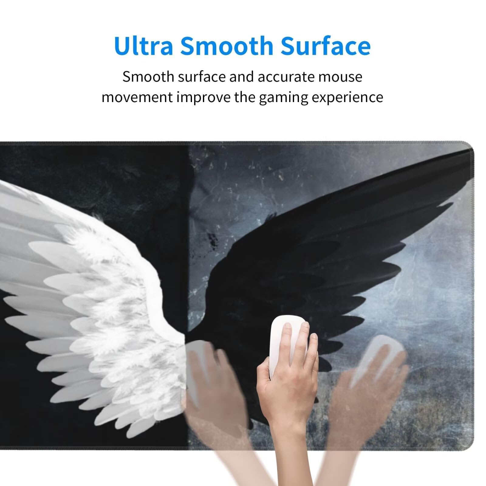 Gaming Mauspad XXL 1200x600x3mm Mousepad Verlängertes Groß Mauspad Schreibtischauflage,Genähte Kanten rutschfeste Gummibasis,Verbessert Präzision Geschwindigkeit Office Schwarze weiße Flügel L-2266