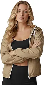 Jaqueta Corta Vento Feminino Leve Liso Capuz Impermeável com Bolsos Academia Atividades Físicas 2025