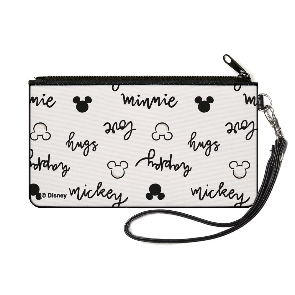 Disney Wallet, Zip Pouch, Mickey and Minnie Mouse Icons and Script Doodles White Black, Canvas
