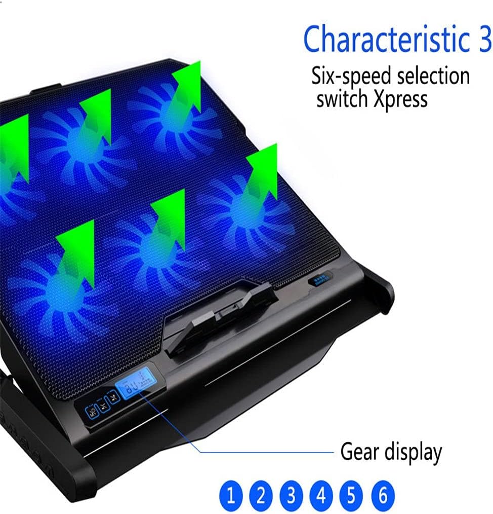 Laptop Cooling Pad 6 Fans and Cooler with Light LCD Display Notebook Stand for 12-16 Inch
