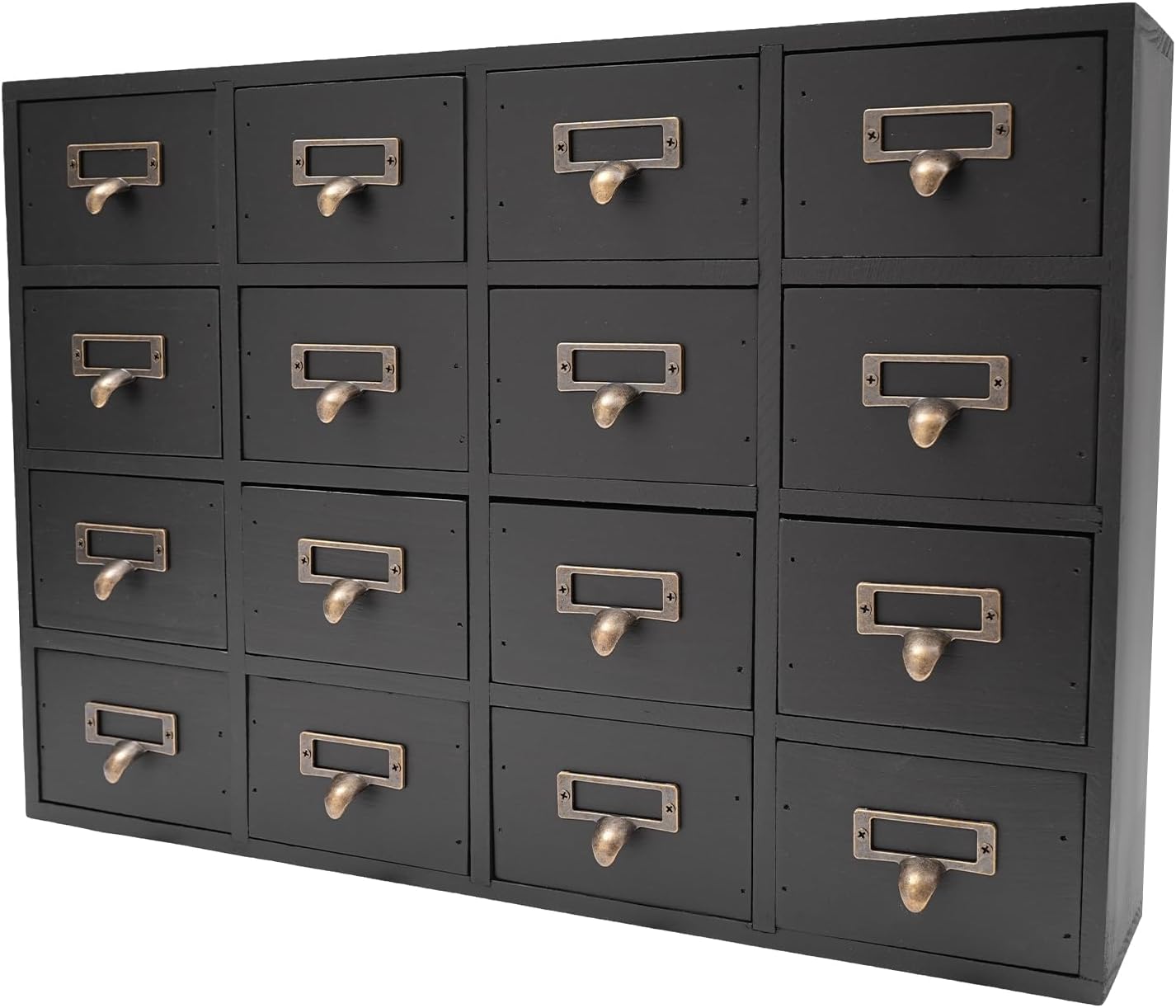 16-Drawer Wooden Storage Box, Traditional Apothecary Curio Cabinet, Library Card Catalog Cabinet Herb Storage Box with Handles