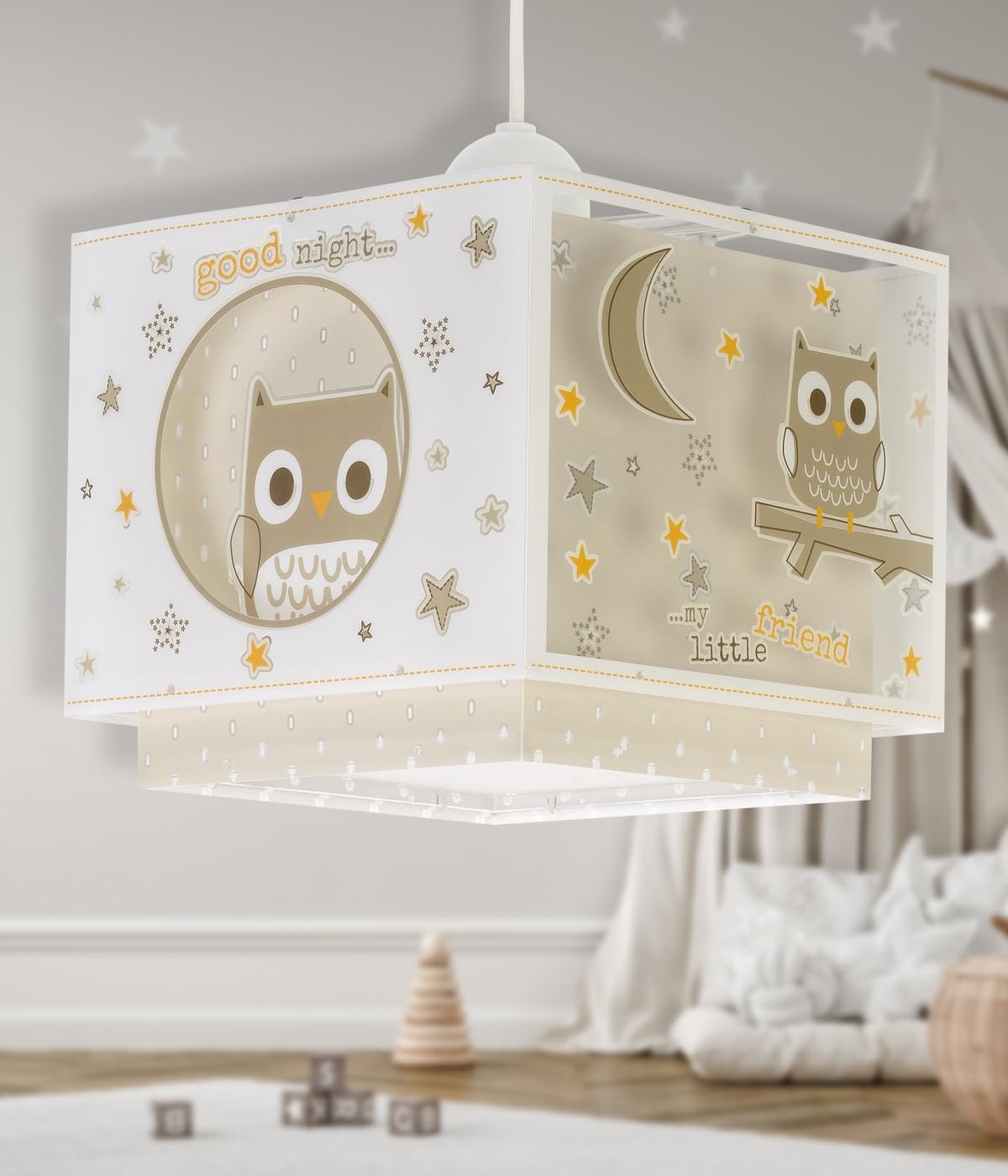 Dalber Lámpara Techo Colgante Infantil Good Night Búho 63392M E27 | Incluye difusor de luz inferior extraible; Habitación niños; lámparas infantiles; animales