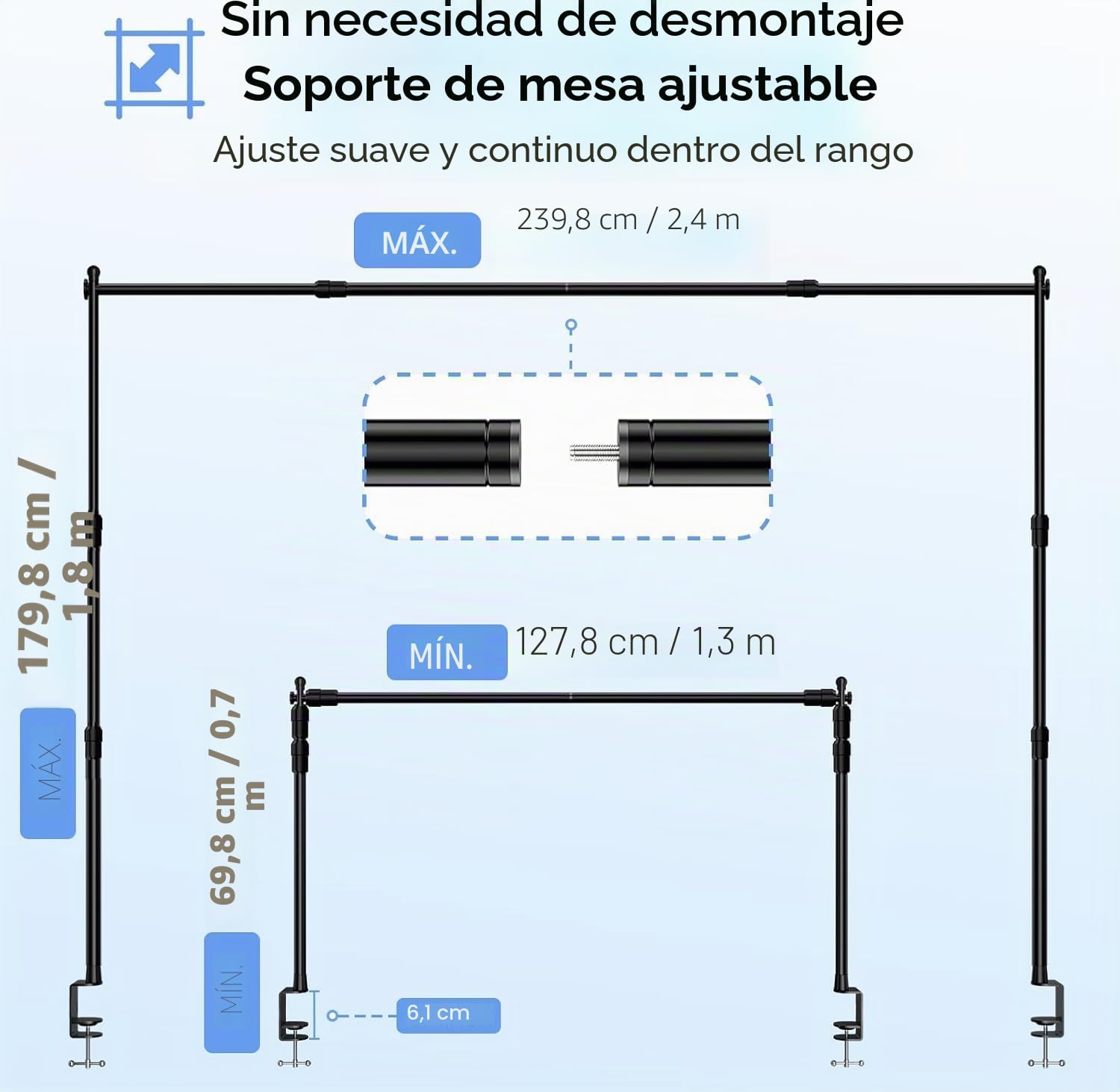 EMART Soporte Fondo Fotográfico Ajustable 180x240cm, Soporte de Fondo de Mesa con Abrazaderas, Arco Decorativo de Mesa para Cumpleaños, Bodas, Fiestas, Decoración de Aniversario