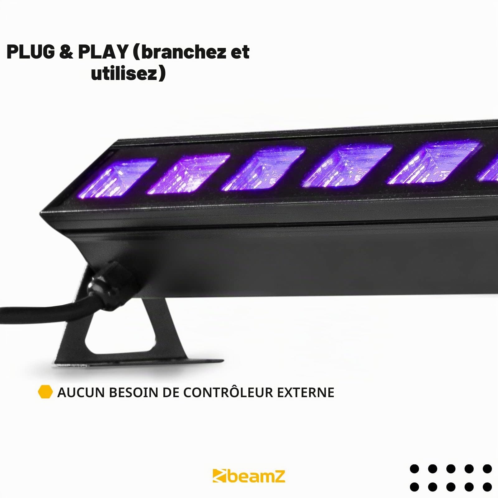 BeamZ Barre LED UV BUV93-8 LED UV, Puissance 3 Watts chacune, Consommation 30W, Très Légère, Facile à Transporter, Idéale pour les Soirées à Thème