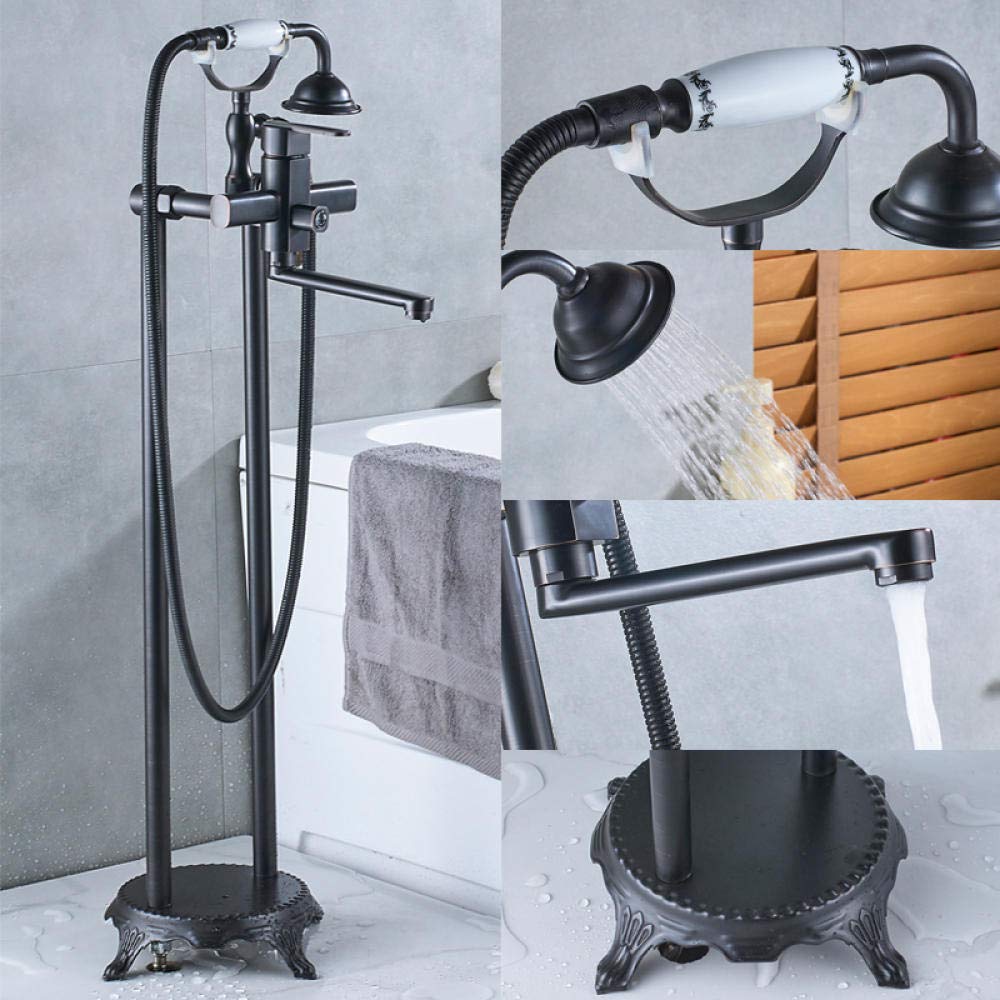 SBCGFY Tub Mixer Tap Bathroom Faucet Floor Mount Tub Filler Tap Dual Handle And Hole Ceramic Handshower-Brushed A,Black Bronze B