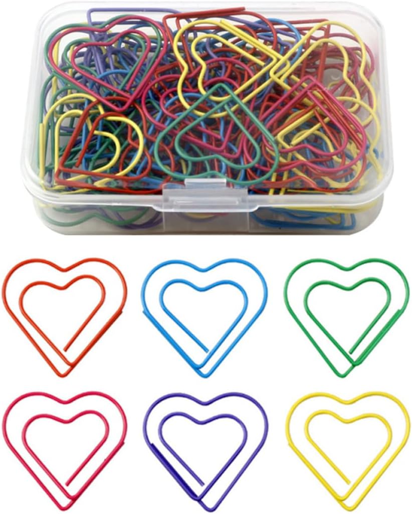 WOONEKY 48pcs Heart-Shaped Paper Clips Boxed Portable Photo and File Clips for Office, School, and Home Organization Random Color