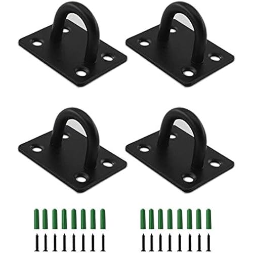 Stainless Steel Ceiling Hooks, Pad Eye Plate U Hooks Heavy Duty Wall Mount Ring Hooks Marine Hanging Hardware Staple Hook Loop with Screws