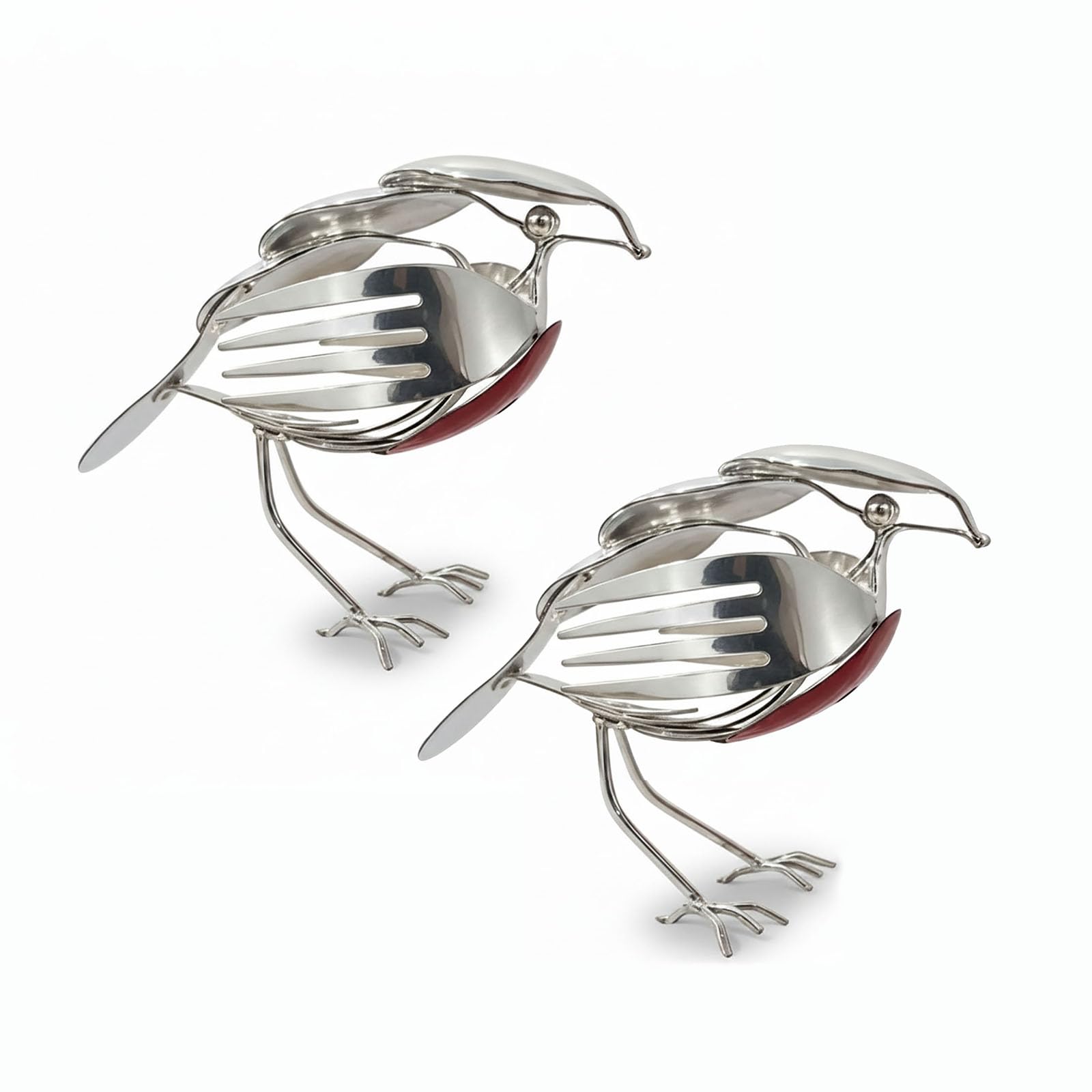 KACBFEE Robin Bird Scrap Metal Art Sculpture Handcrafted Recycled Fork Spoon Bird Statue Rustic Metal Garden Decor Indoor Outdoor Patio Yard Desk Tabletop Ornament Handmade Gift for Bird Lovers 2PC