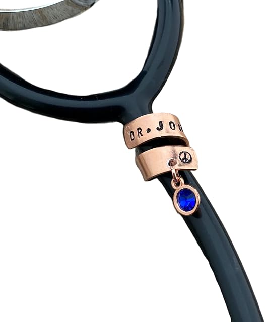 Rose gold Stethoscope Name Tag with custom birthstone crystal, Personalised Stethoscope ID Charm Name Tag. Nurse, Doctor, Vet Nurse, Identification Tag Rose Gold