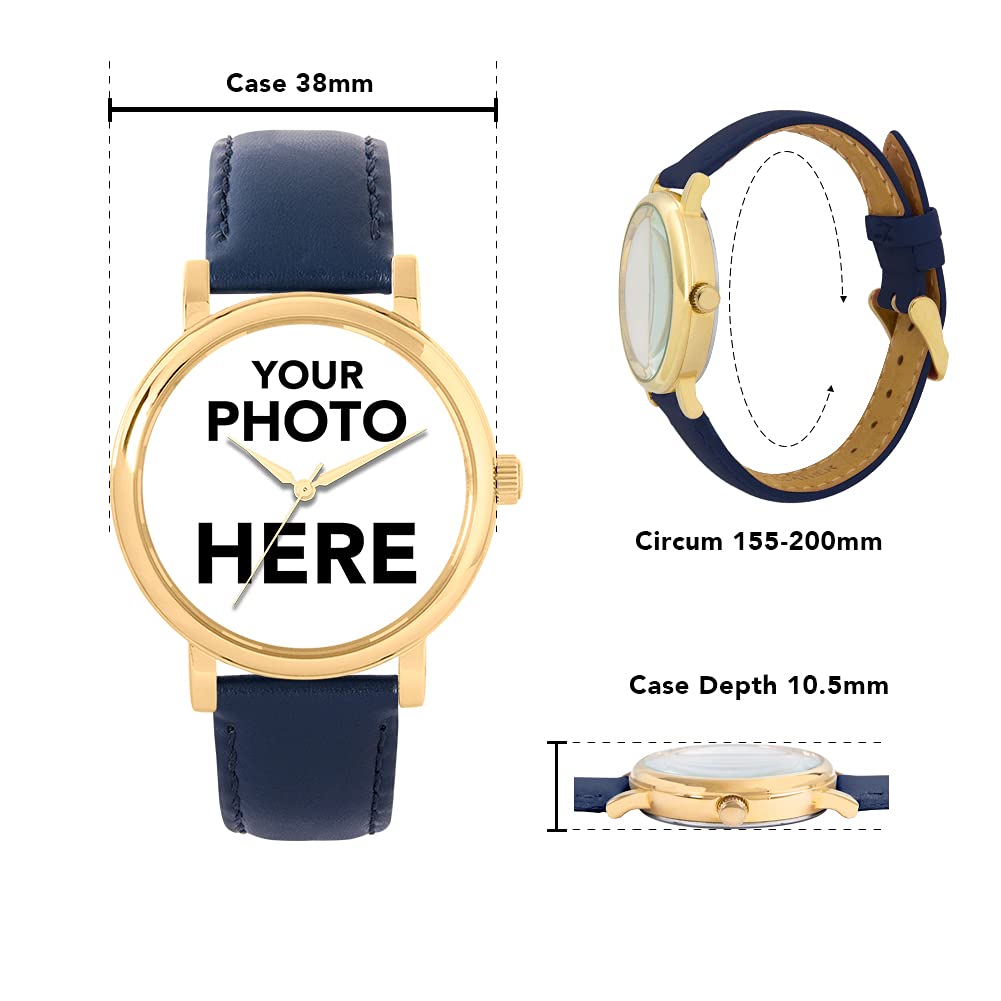 Regalos fotográficos Personalizados para Mujer, Pantalla analógica, Reloj con Movimiento de Cuarzo japonés con Caja Dorada, Reloj Grabado a Medida