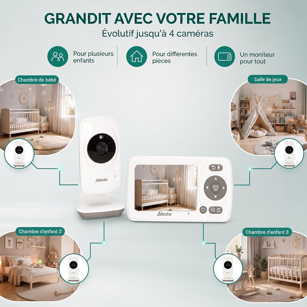 Alecto DVM71 Babyphone avec caméra - Moniteur bébé écran 2,4" - Caméra bébé - Portée 50 m - Batterie 10 Heures - Blanc/Taupe