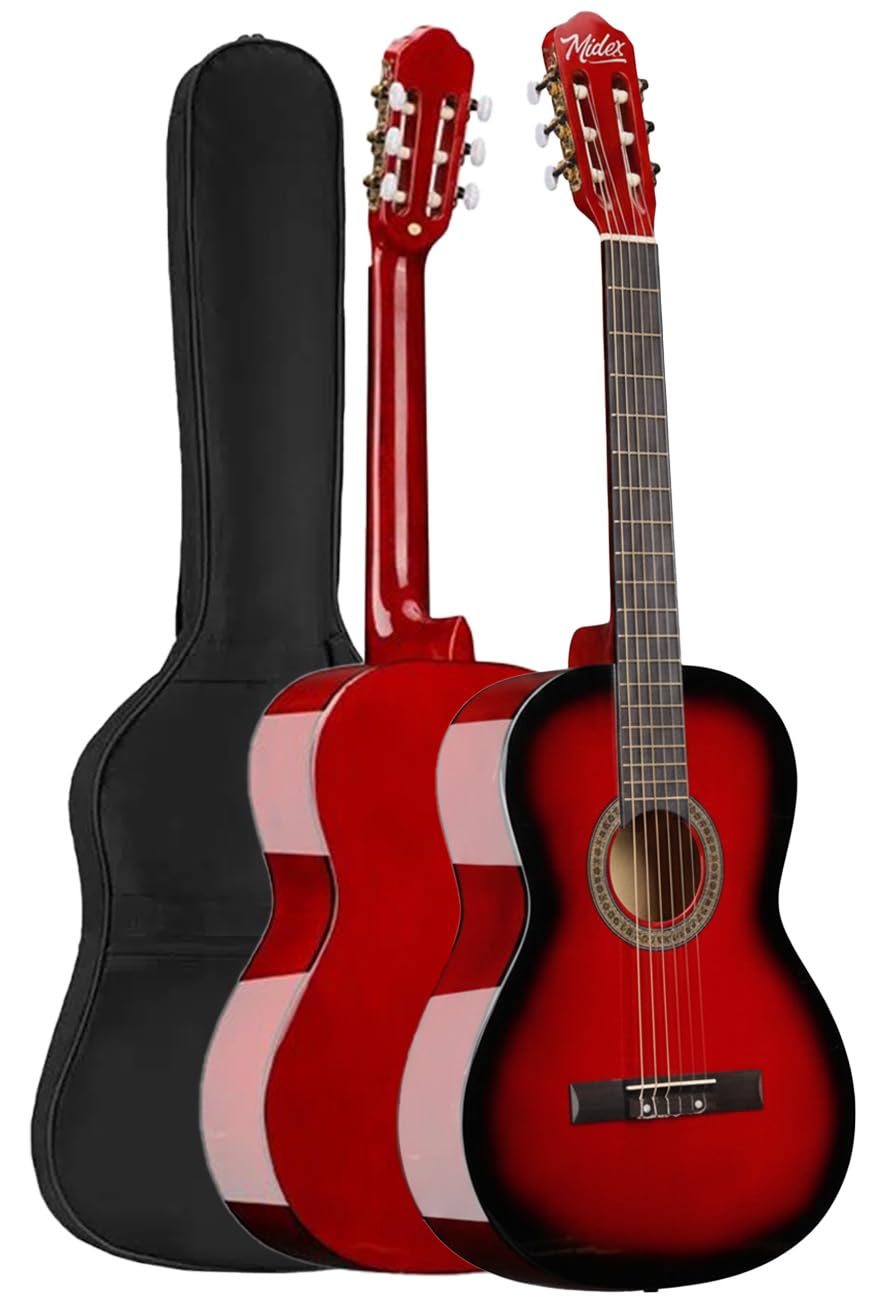 Midex CG-270RD Kırmızı Renk Klasik Gitar 4/4 Yetişkin Boy Sap Ayarlı Full Set