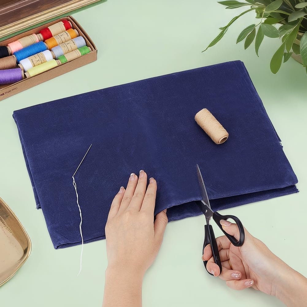 MAYJOYDIY 1 Yard Dark Blue Cotton Waxed Canvas Fabric, 59 Inch Antique Finish Waxed Oilskin Cloth Durable Cotton Fabric for Canvas Bag Sewing Crafts Embroidery Handmade Home Decor