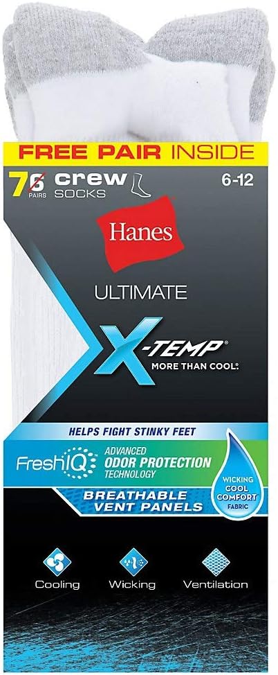 Hanes Mens X-Temp FreshIQ 7-Pack +1 Free (UL107) -WHITE -6-12