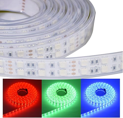 Tira de luz LED súper brillante de 12 V, doble fila 600 LED, manga impermeable IP67, sin fuente de alimentación (conmutación de 7 colores RGB)