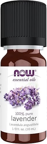 NOW - Aceites esenciales, aceite de lavanda, aroma calmante para aromaterapia, destilado al vapor, 100% puro, vegano, tapa resistente a los niños,