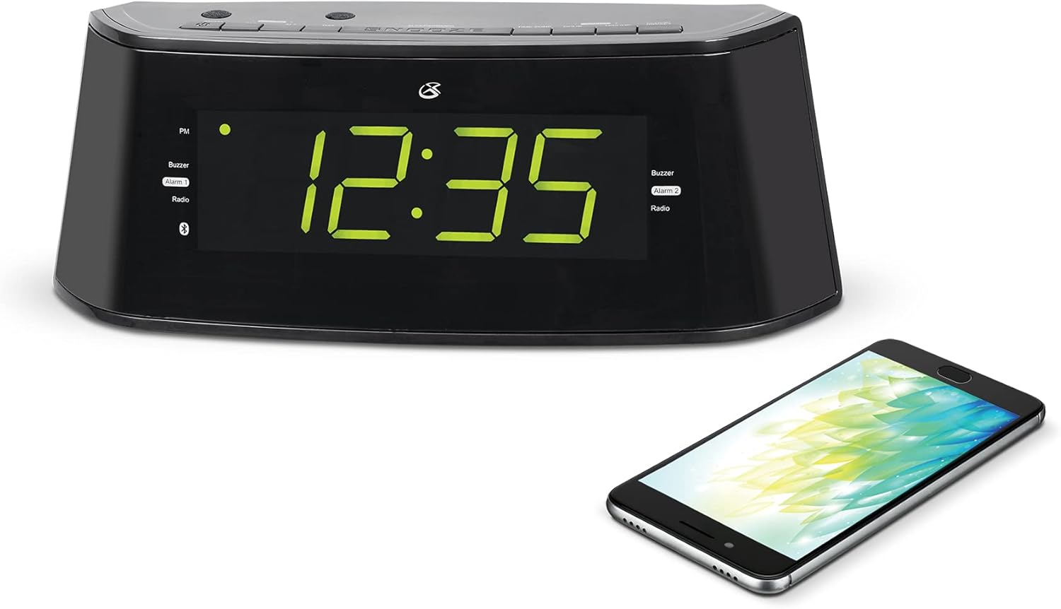 GPX Large Display Voice-Activated Dual Alarm Clock Radio with Bluetooth, FM Radio, Black (CB360B)