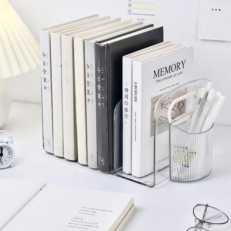 Image of Apexx Adjustable Plastic Desktop Bookshelf - 4-Compartment Book & Magazine Holder | Sturdy Desk Organizer Rack for Students, Office & Home Use - White