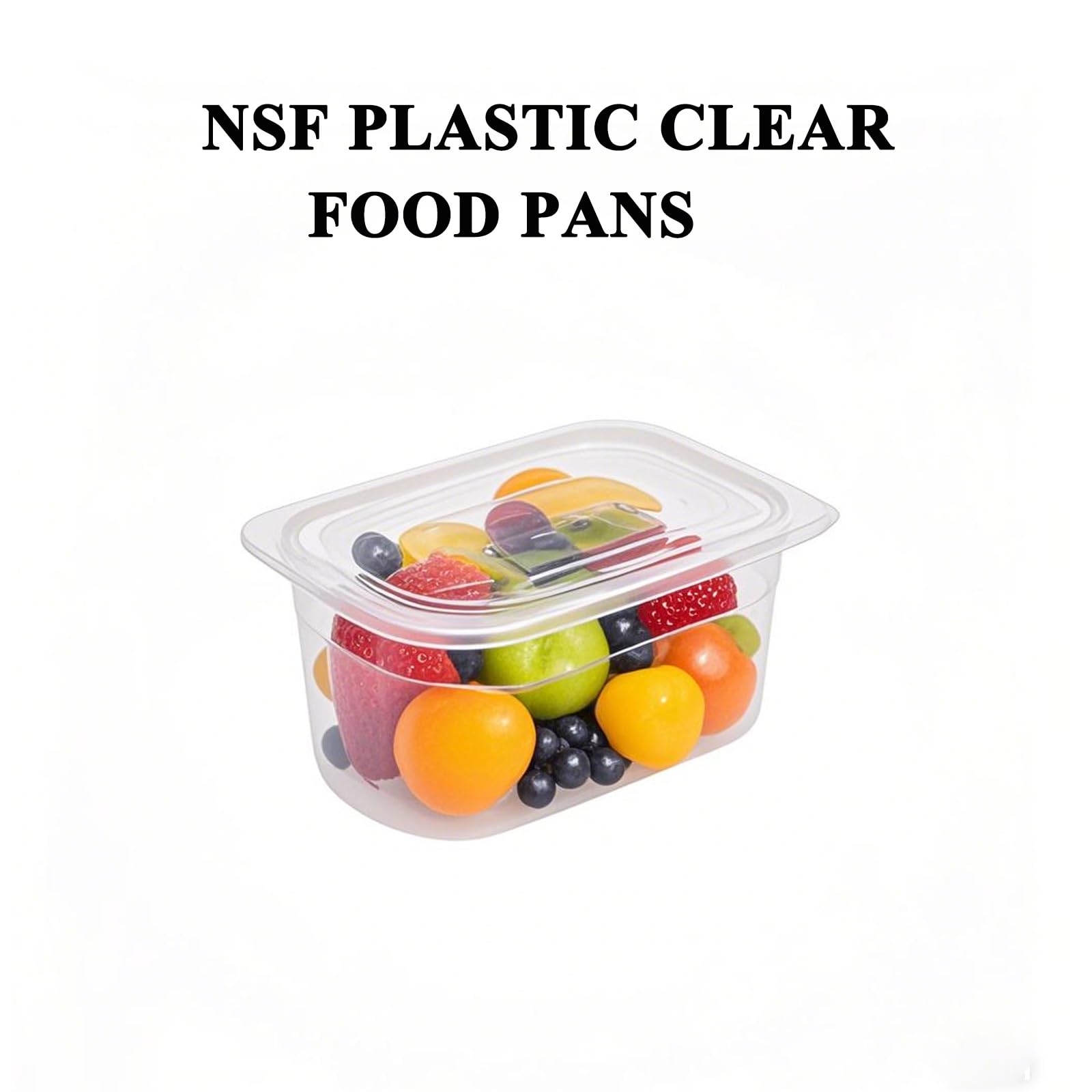 CTJ 6 Pack NSF Plastic Clear Food Pans with Lids 1/9 Size, 4'' Deep Commercial Food Storage Containers Polycarbonate Hotel Pans with Capacity Indicator for Fruits Vegetables Beans Corns