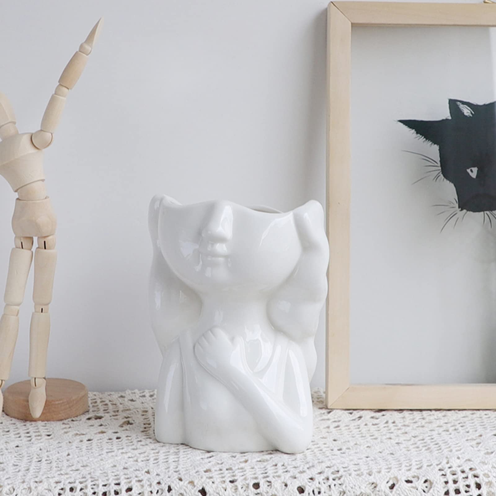 Pcscevcr White Ceramic Vase, Girls/Boy Baby flower Vase Planter, Creative Modern Statue Art Vase Ornament for Home Living Room Table Shelf Decor (Girl)