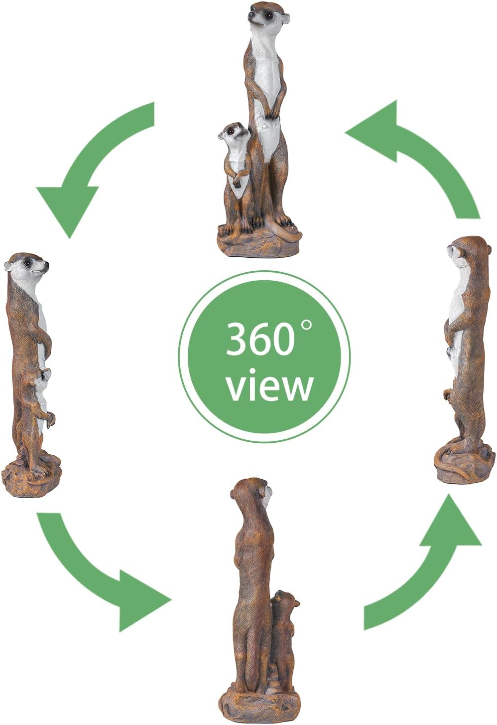 Outdoor Meerkat Sculpture Garden Decoration, Simulated Animal Courtyard Decoration, 17.7 inch Outdoor Decorative Animal Figurine, Parent and Baby Design