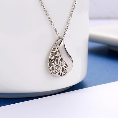 Miniatura 3 de Collar de urna de lágrima de plata de ley 925 para cenizas, árbol genealógico, recuerdo, cremación, joyería conmemorativa para mujeres, Plata