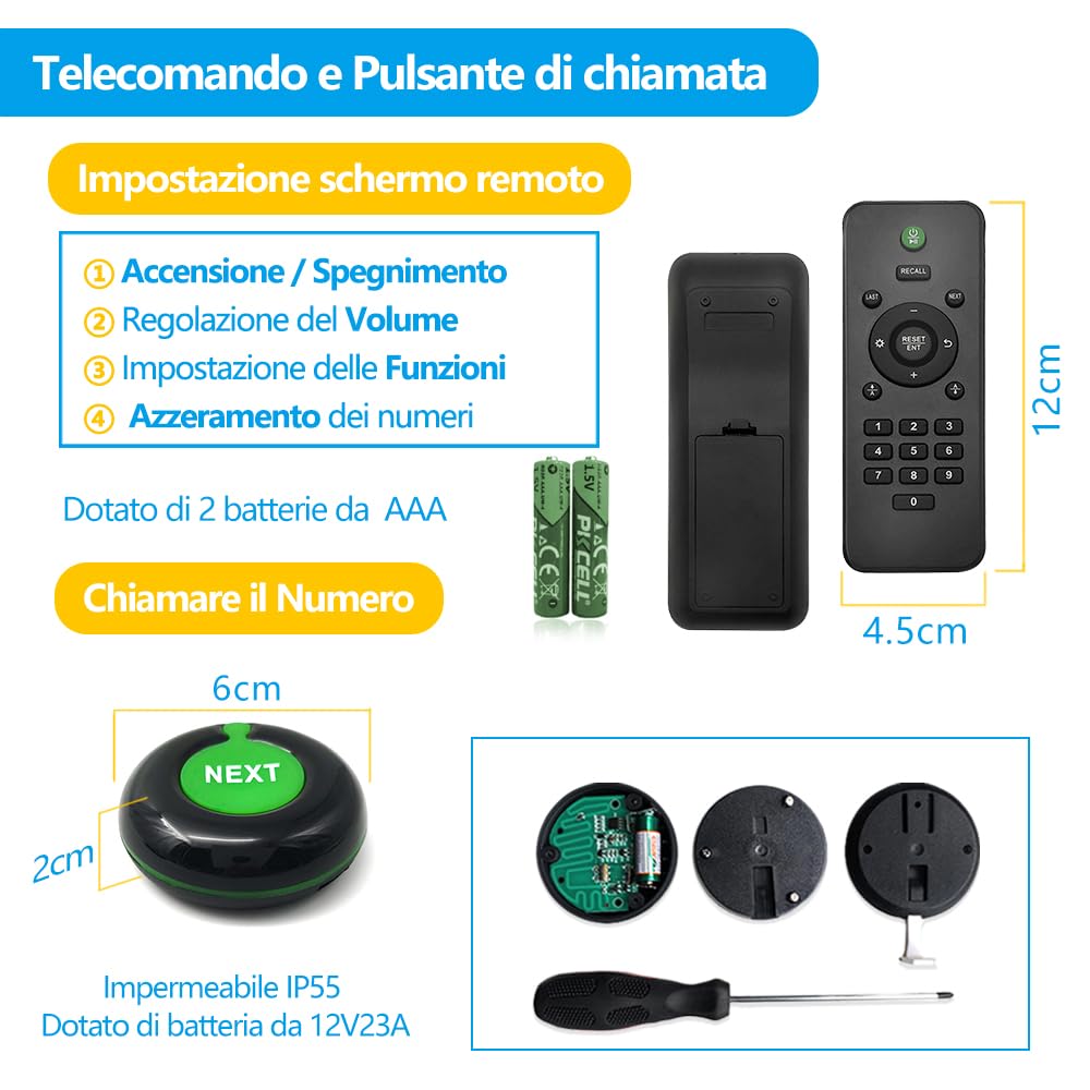 Eliminacode Display | Chiamata in Italiano | Schermo Ampliato | 3 Cifre Eliminacode, Elimina Code Digitale, Chiamta Numeri Fila (1 schermo + 3 pulsanti)
