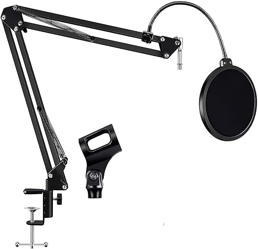 Techtest Heavy Duty Suspension Scissor Boom Arm Stand Holder for Professional Dynamic Mic Condenser Microphone Recording Studio and (Black)