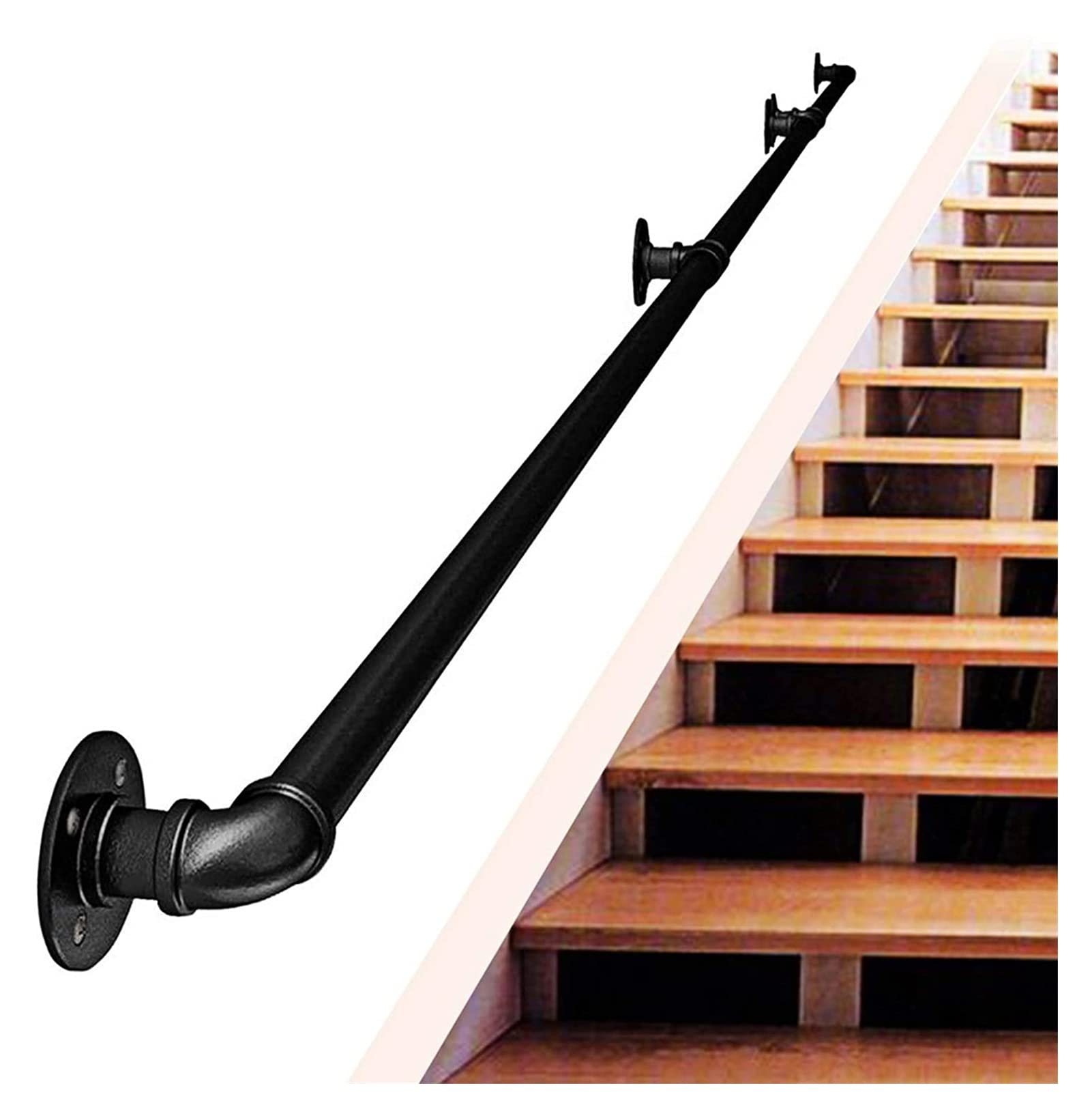 LWJSOCP 1ft -20ft Stair Handrail Black Industrial Metal Pipe Stair Handrail for Elderly Kids Interior and Outside Corridor Attic Deck Loft Steps Hand Rail Banister (Size : 8ft/240cm)