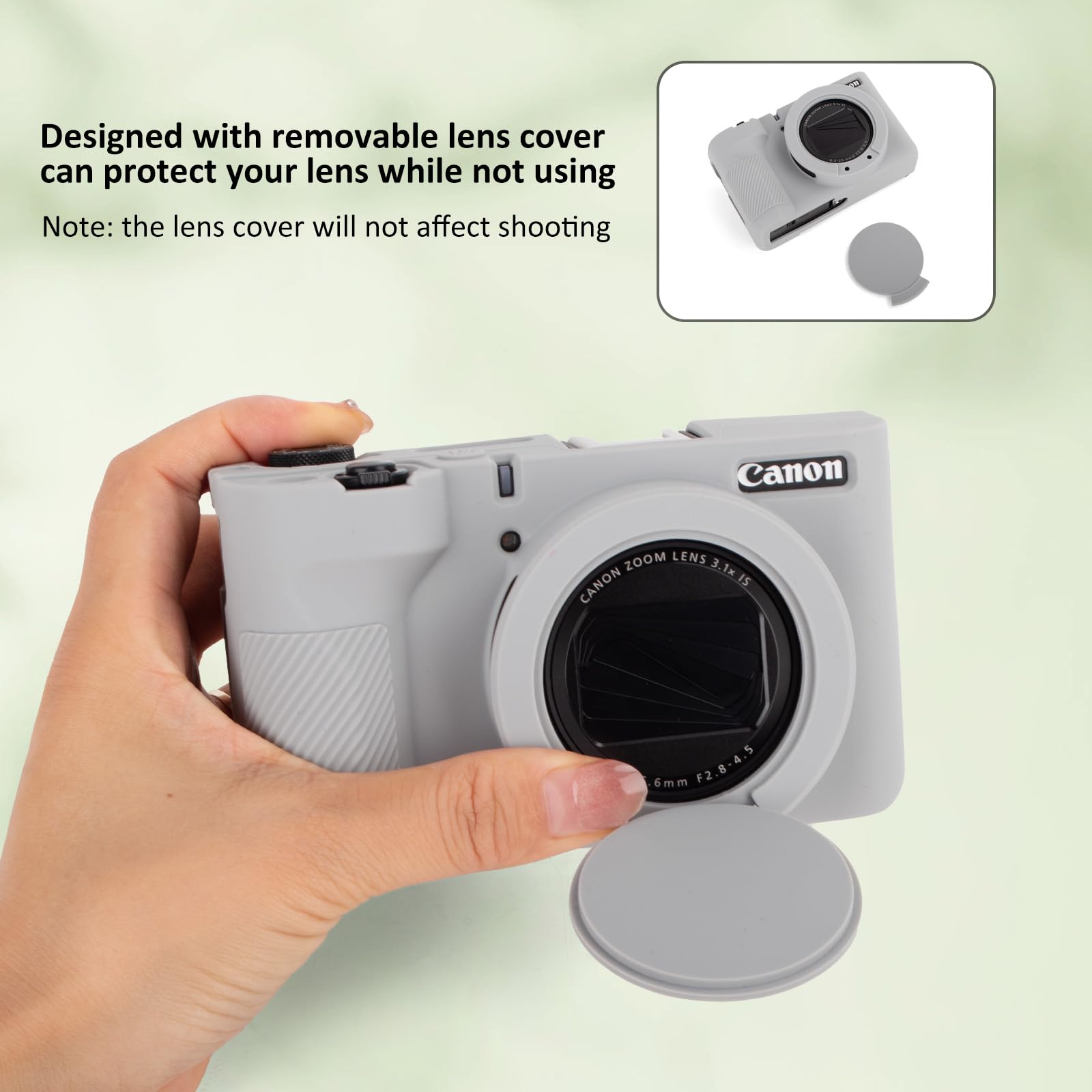 MUZIRI KINOKOO Tasche für Canon Powershot V1 Kamera – Weiche Silikon-Schutzhülle mit Abnehmbarer Objektivabdeckung für Canon V1 Vlog Kamera – Kratzfest und schmale Passform - Grau
