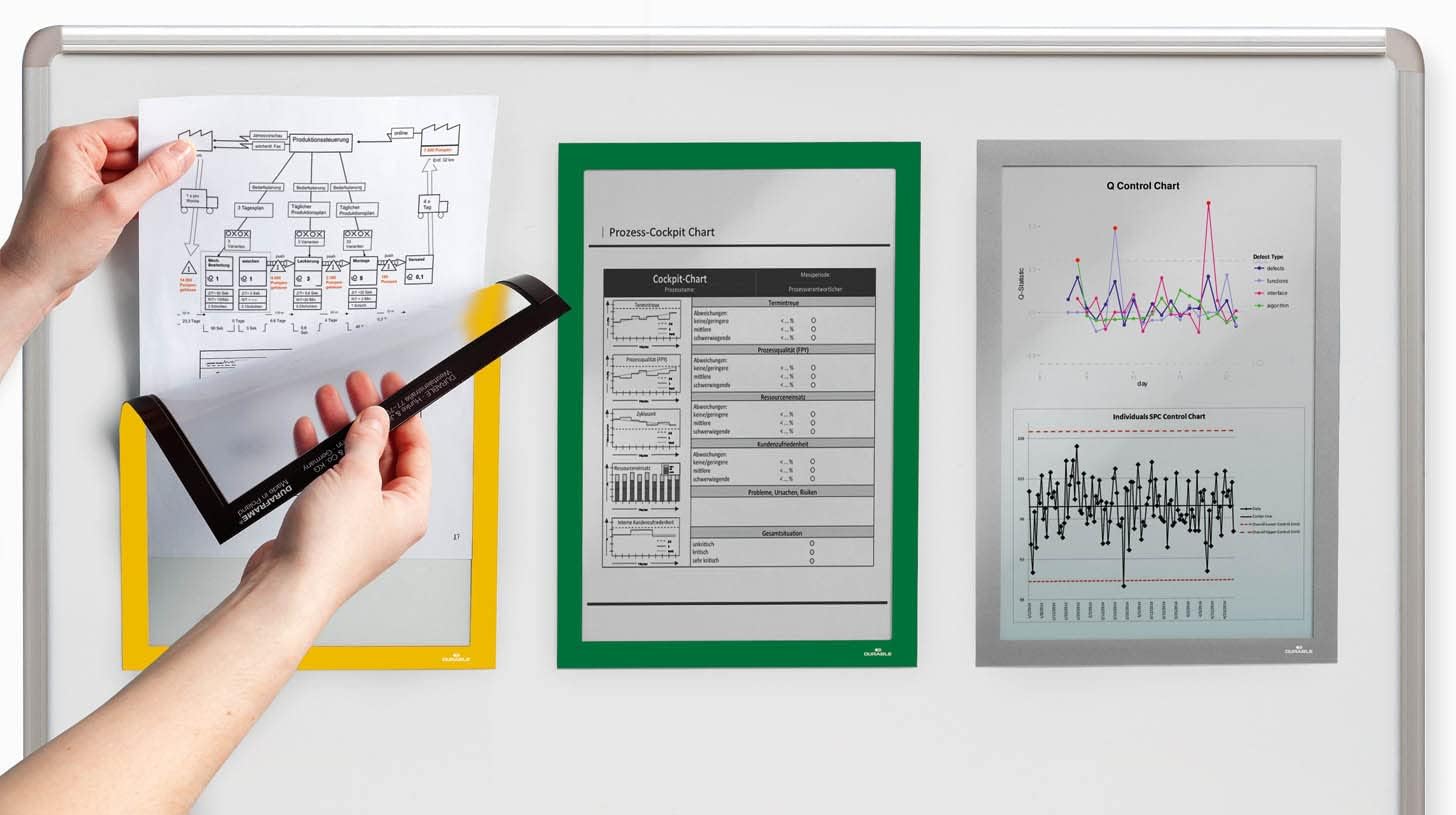 Durable DURAFRAMEMagnetic Frame | A4 Green | Pack of 5 | Document Frame for Professional Internal Signage | Magnetic Attachment