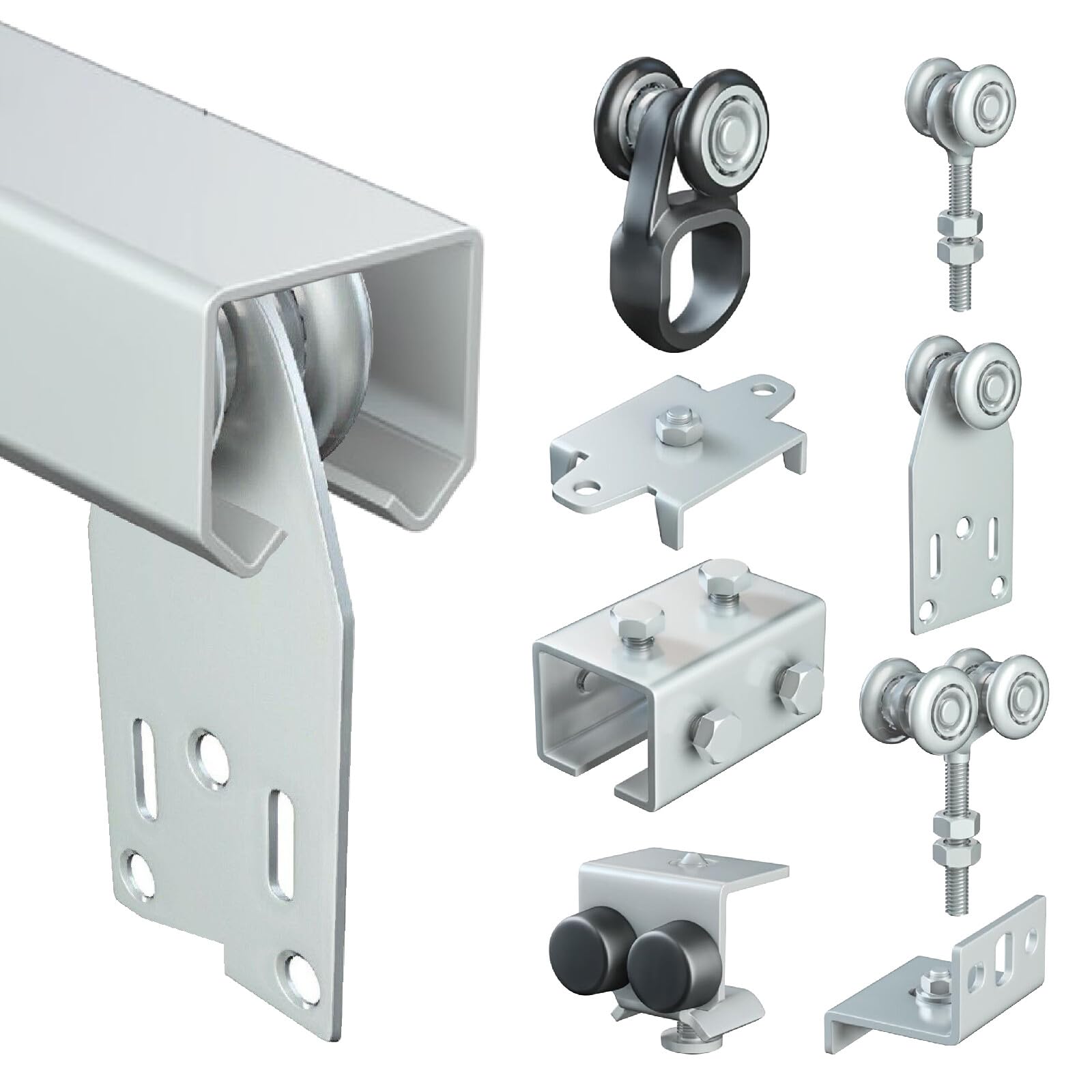 Riel Deslizante Monorraíl MR3 en Hierro Galvanizado 3,​3 x 2,​95 cm, Kit de Puerta Corrediza Personalizable. Sistema de Deslizamiento con Riel Guía para Toldo Corredizo para Pérgola