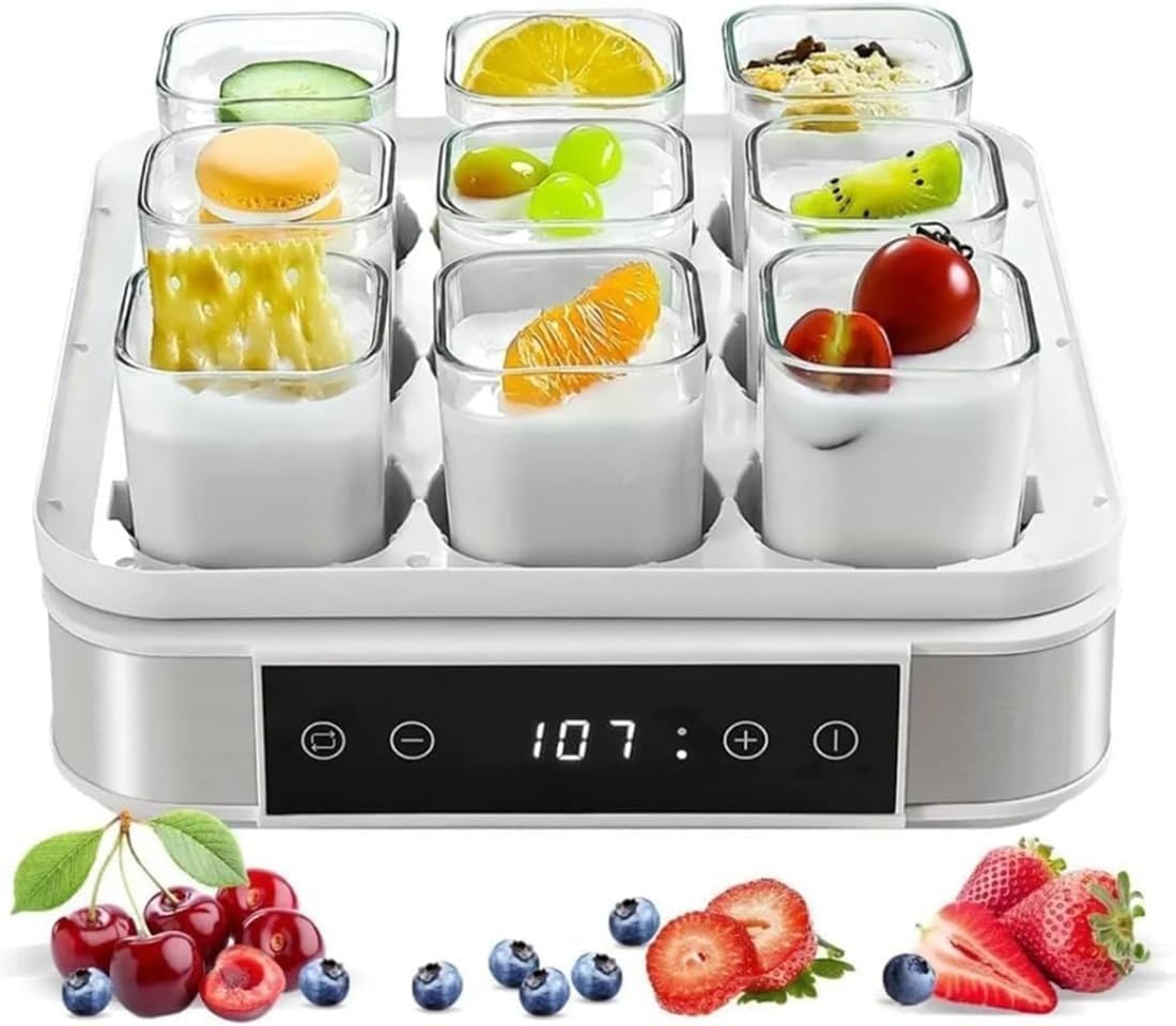 Yogur digital automático con tarros de vidrio, control de temperatura ajustable y temporizador para yogur casero y natto