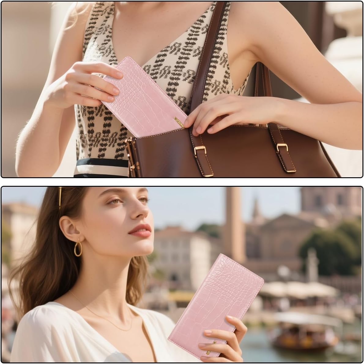 Wallet Women Bifold Faux Crocodile Leather Minimalist Slim Thin Long Wallets RFID Blocking Credit Cards Holder Purse with Back Zipper Coin Pocket for Women and Men,Pink - Image 7