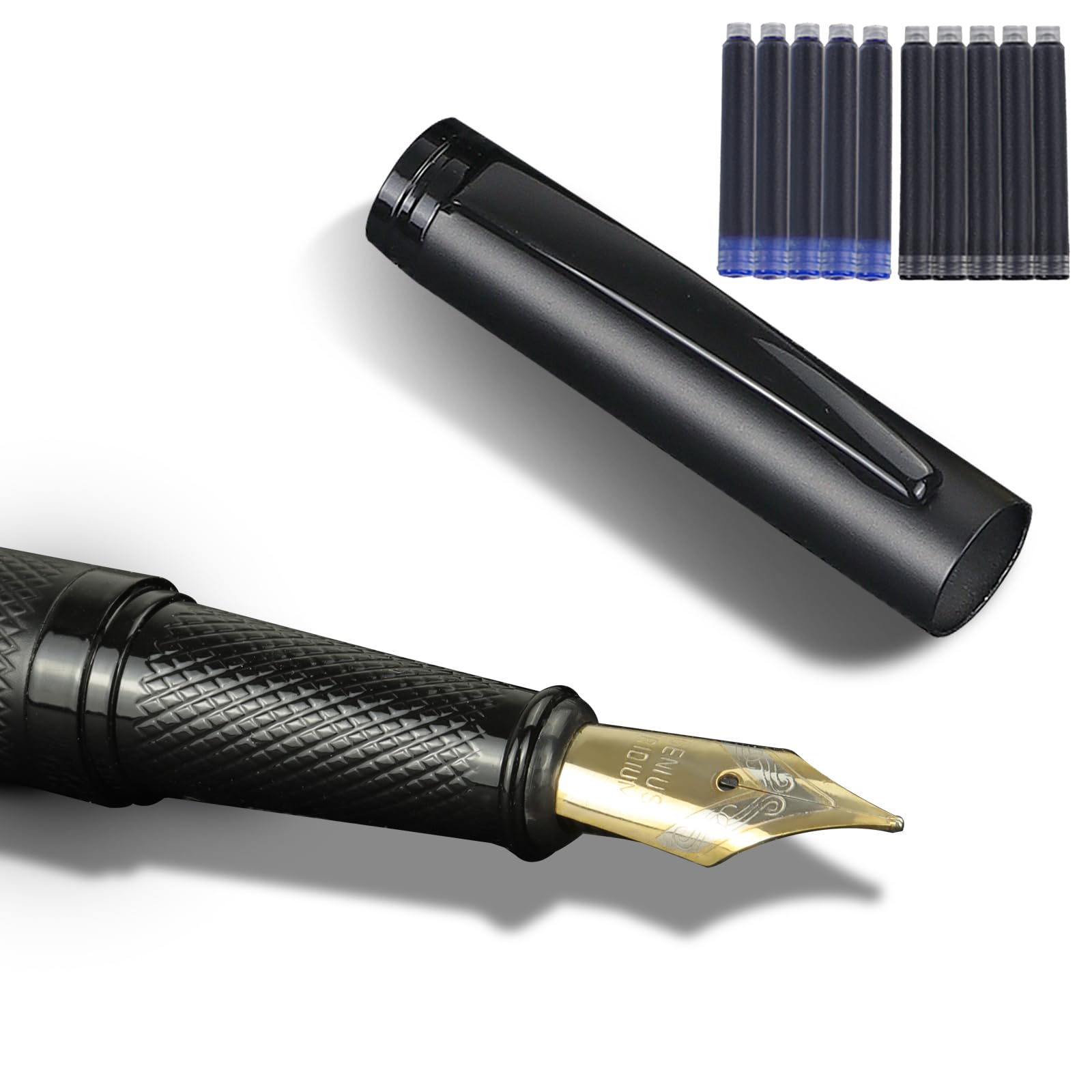 YUNCHUN Matte Black Forest Fountain Pens Set, Medium Nib Fancy Pen for Smooth Writing, Best Pen Gift Set for Men & Women, Business Professional Pen, Nice Ink Pen with 5 Black & 5 Blue Ink Refills