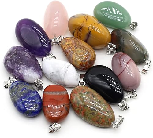 QSLLER 20 piezas Colgantes de Piedras de Cristales Naturales Amatista Cuarzo Rosa Gemas Pulidas Lisas Dijes para Hacer Joyas DIY Collares Aretes