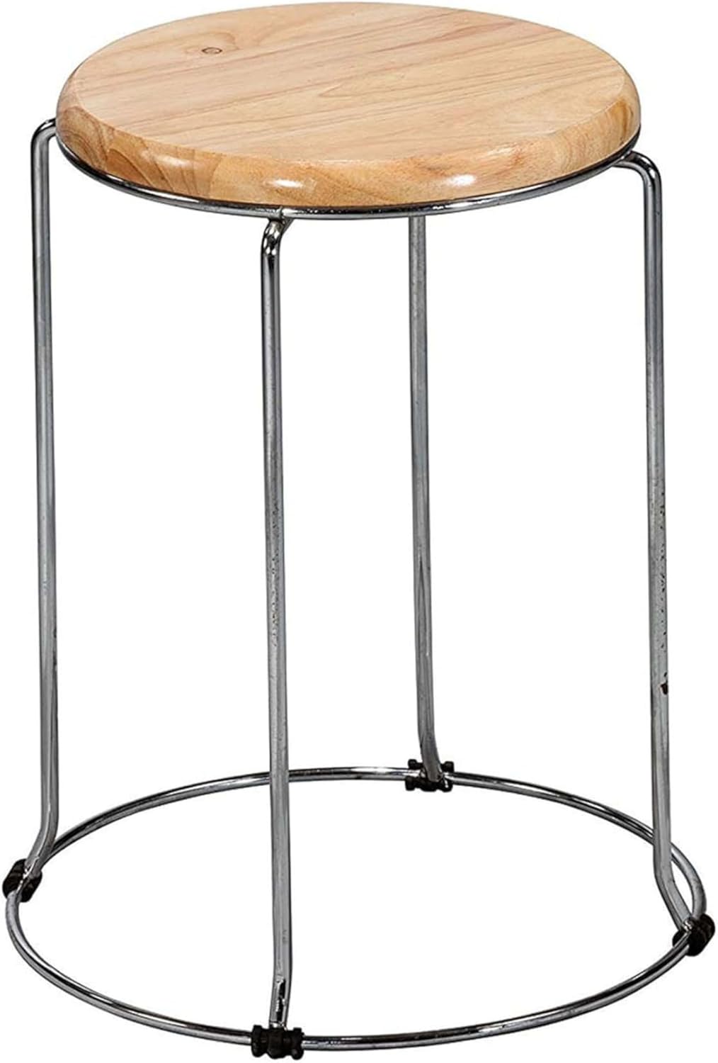 NGFC Steel Stool for Indoor/Outdoor Use - Home, Medical, Hospital, Food, Doctor, Kitchen, Office, Café, Cafeteria, Metal Bar Stool (Wood Round Seat, Silver pk1)