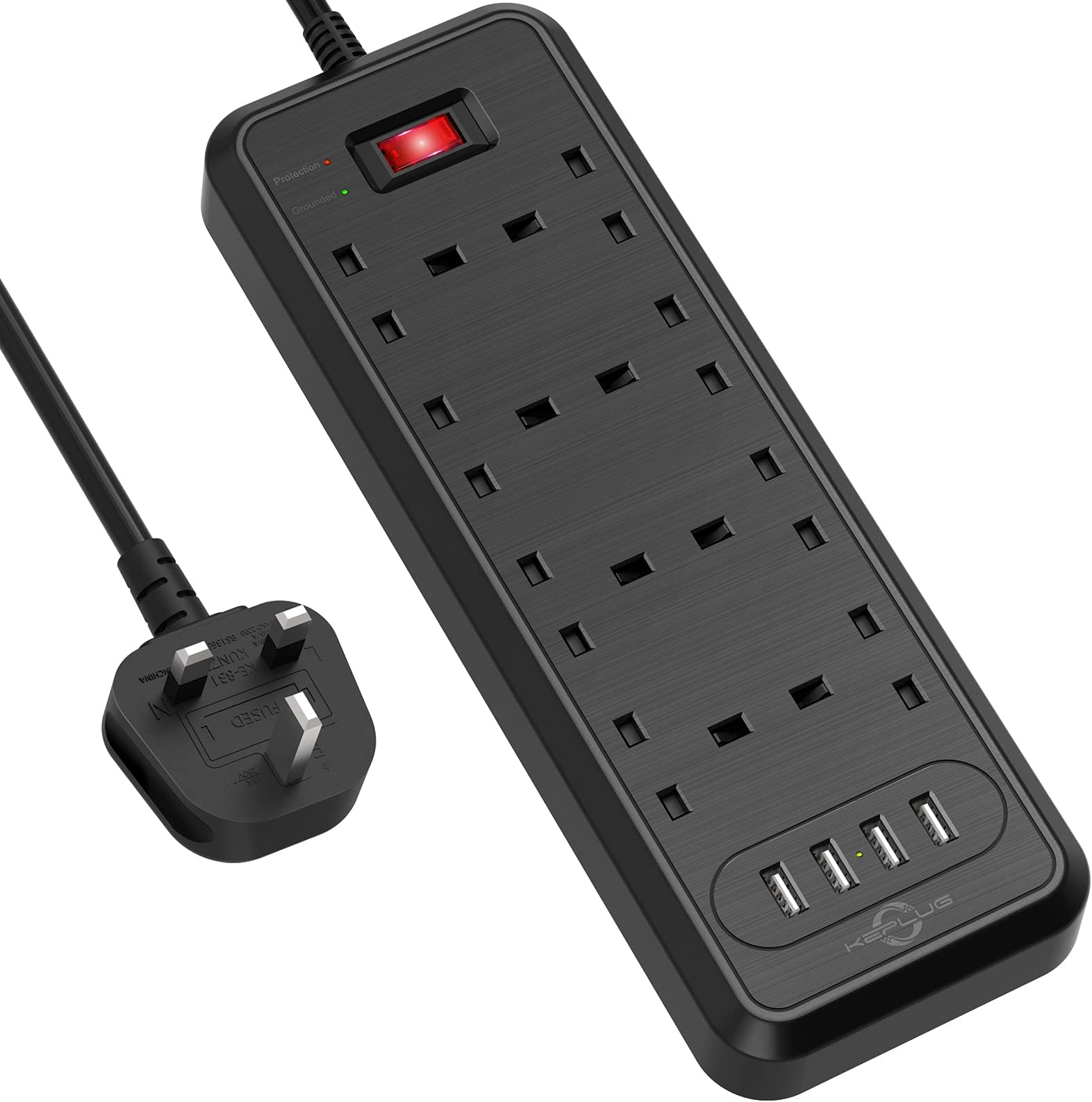 Belkin Extension Lead with USB Slots x 2 (2.4 A Shared), 8 Way/8 Plug ...
