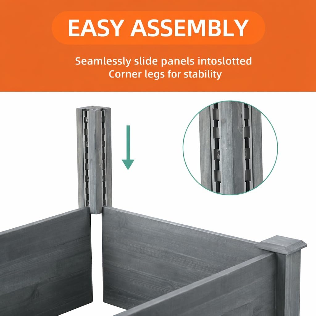 Over-Ground Raised Garden Bed 96x28x10 in, Large 8x2ft Solid Wood Planter Box, Tool-Free 20-Min Assembly, 300 lb Capacity, Gray, Outdoor for Vegetables Flowers Herbs