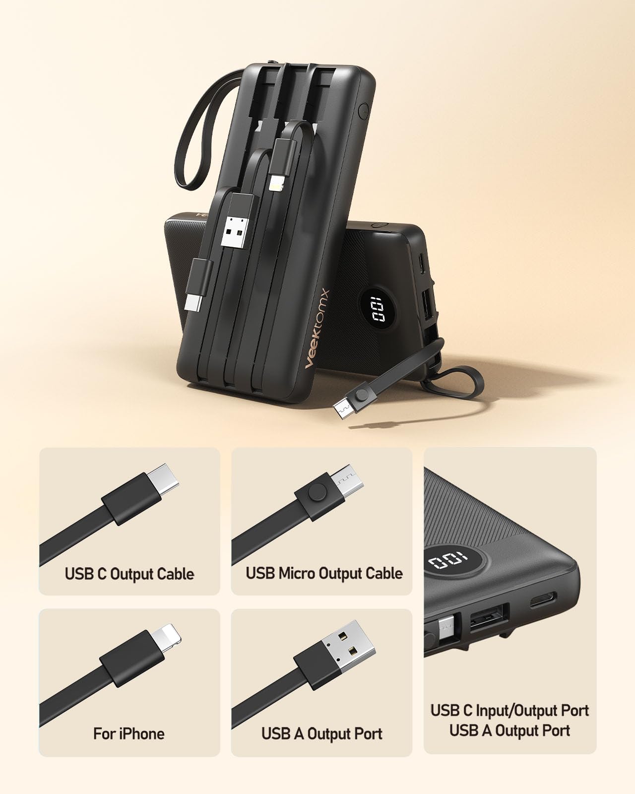 Amazon.com: VEEKTOMX 10000mAh Portable Charger with 4 Built-in